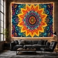 thumbnail image 6 of Yellow Floral Mandala Against Teal Leaves, Playful Boho for Art Lovers, Colorful Statement Decor, Housewarming Gift, Tapestry Wall Hanging for Bedroom and Studio, 6 of 7