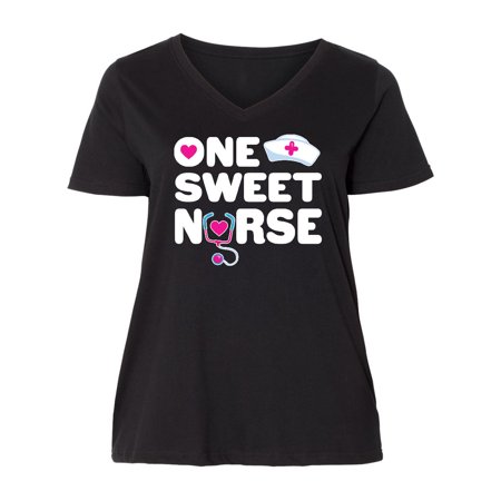 

Inktastic Valentine s Day One Sweet Nurse with Stethoscope and Heart Women s Plus Size V-Neck