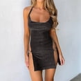 thumbnail image 2 of Sexy Women's Silk Mini Dress Elegant Bodycon Formal Party Gown Shiny Split Neck Lingerie Style Short Skirt Evening Attire, 2 of 2