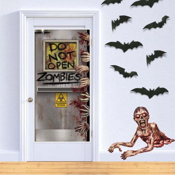 Beistle 'Do Not Open' Zombies Halloween Door Covers - 5' - Gray and Red - Club Pack of 12