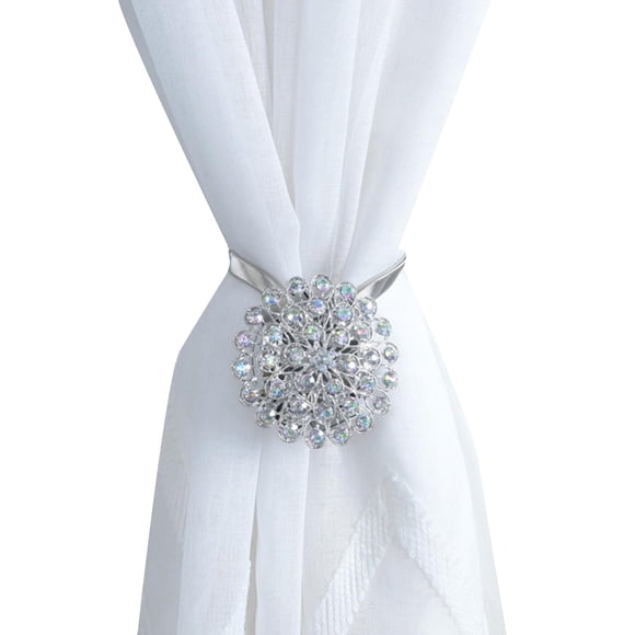 Elegant Magnetic Curtain Tiebacks with Decorative Crystal Flower – Strong Holdbacks for Home and Office Windows – 2 Pack – Colorful Finish