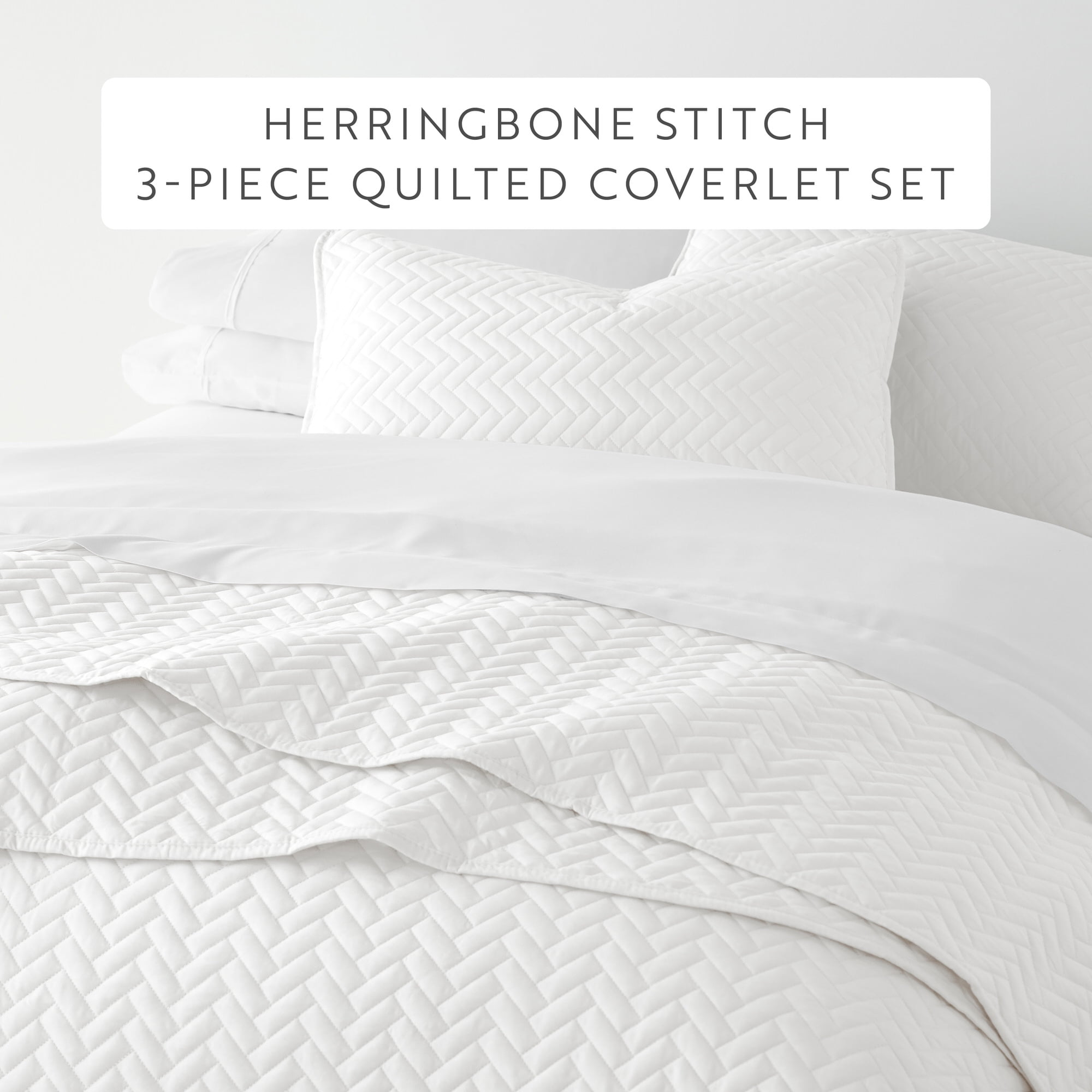 Noble Linens White Herring Pattern Quilted Coverlet, Twin / Twin XL