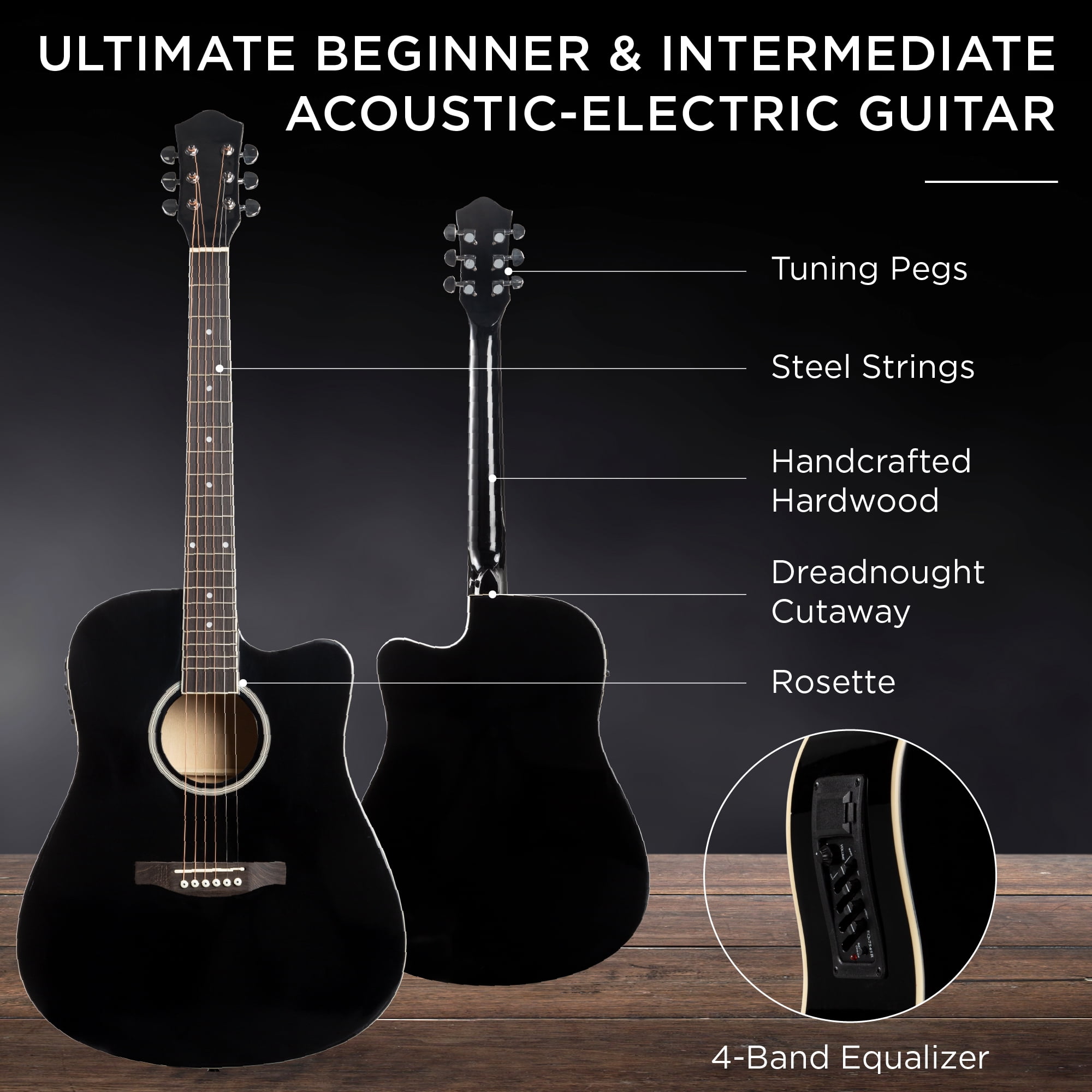 Best Choice Products Beginner Acoustic Electric Guitar Starter Set 41in w/ All Wood Cutaway Design, Case - Black
