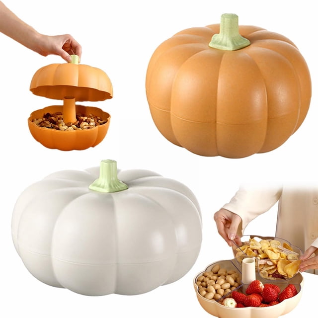 Stacked Pumpkin Snack Holder Halloween Divided Serving Pumpkin Snack Tray With Lid Pumpkin Snackle Box Container With 3 Compartments Pumpkin Snack Bowl Stand