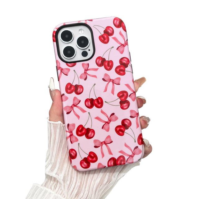 Branple Compatible Con Iphone 13 Pro Max Caso Lindo Patrón De Lazo De Cereza Rosa Con Tpu Suave Delgado A Prueba De Golpes Y Cubierta Protectora De Pc Dura Para Mujer Diseñado Para Iphone 13 Pro Max C