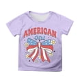 thumbnail image 3 of Girls Tshirts Kids Patriotic Firework Graphic Tee Short Sleeve Crewneck Summer Top Girls' Tops Purple 4-5 Years, 3 of 5