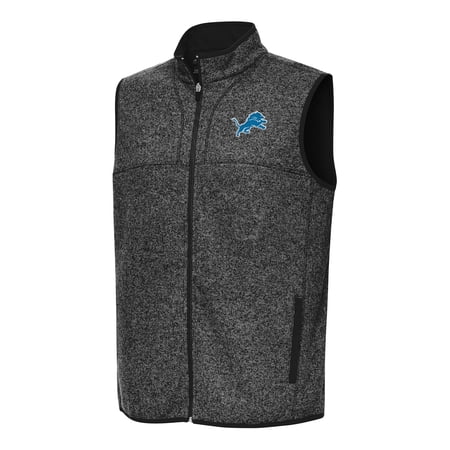 Men s Antigua Heather Black Detroit Lions Fortune Full-Zip Vest