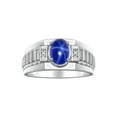 thumbnail image 1 of RYLOS Men's Rings Sterling Silver Rings Classic Designer Style 8X6MM Oval Gemstone & Diamond Ring Blue Star Sapphire Birthstone Rings For Men Size 12, 1 of 7