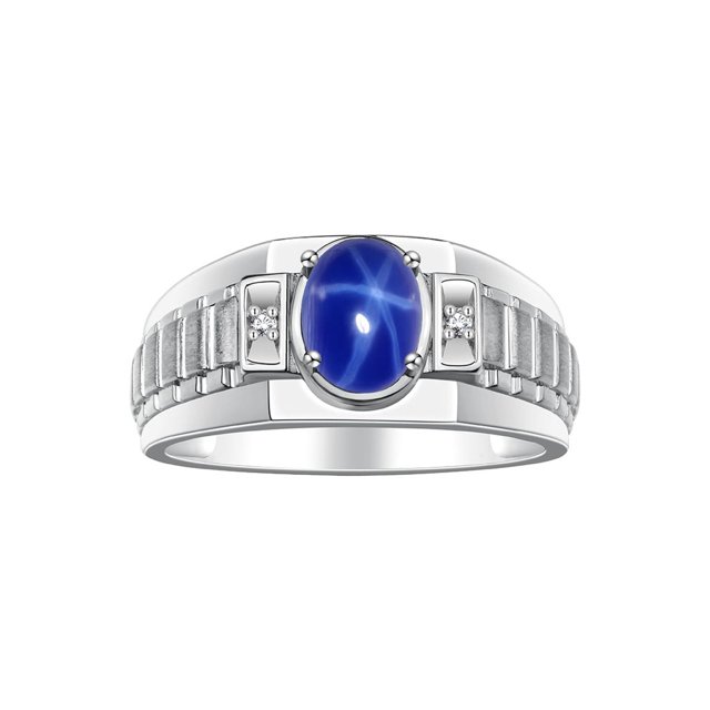 RYLOS Men's Rings Sterling Silver Rings Classic Designer Style 8X6MM Oval Gemstone & Diamond Ring Blue Star Sapphire Birthstone Rings For Men Size 12