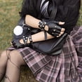 thumbnail image 2 of Guantes negros sin dedos PU imitación cuero Goth Cosplay disfraz Punk actuación de Halloween para mujeres JAMW Sencillez, 2 of 4
