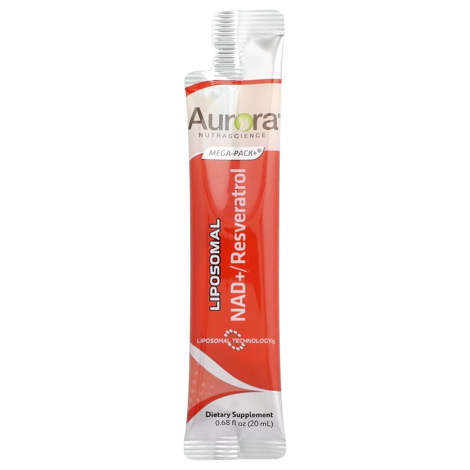 Aurora Nutrascience Mega-Pack+®, Liposomal NAD +/ Resveratrol, 10 Packets, 0.68 fl oz (20 ml) Each