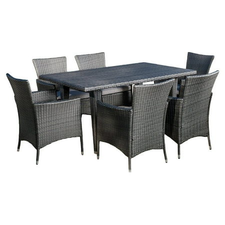 Rectangular Wicker - Isabel Wicker 7 Piece Rectangular Patio Dining Set with Cushion