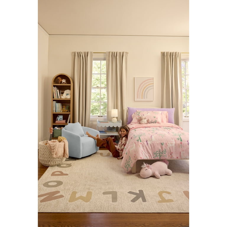 Poltrona Pieghevole In Tessuto Peluche Rosa Fantasia Unicorno Con Criniera Kids 1