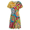 thumbnail image 4 of Candy Pattern Rainbow Lollipop Short Sleeve Dress Women Summer Evening Dresses Ladies Sundress, 4 of 7