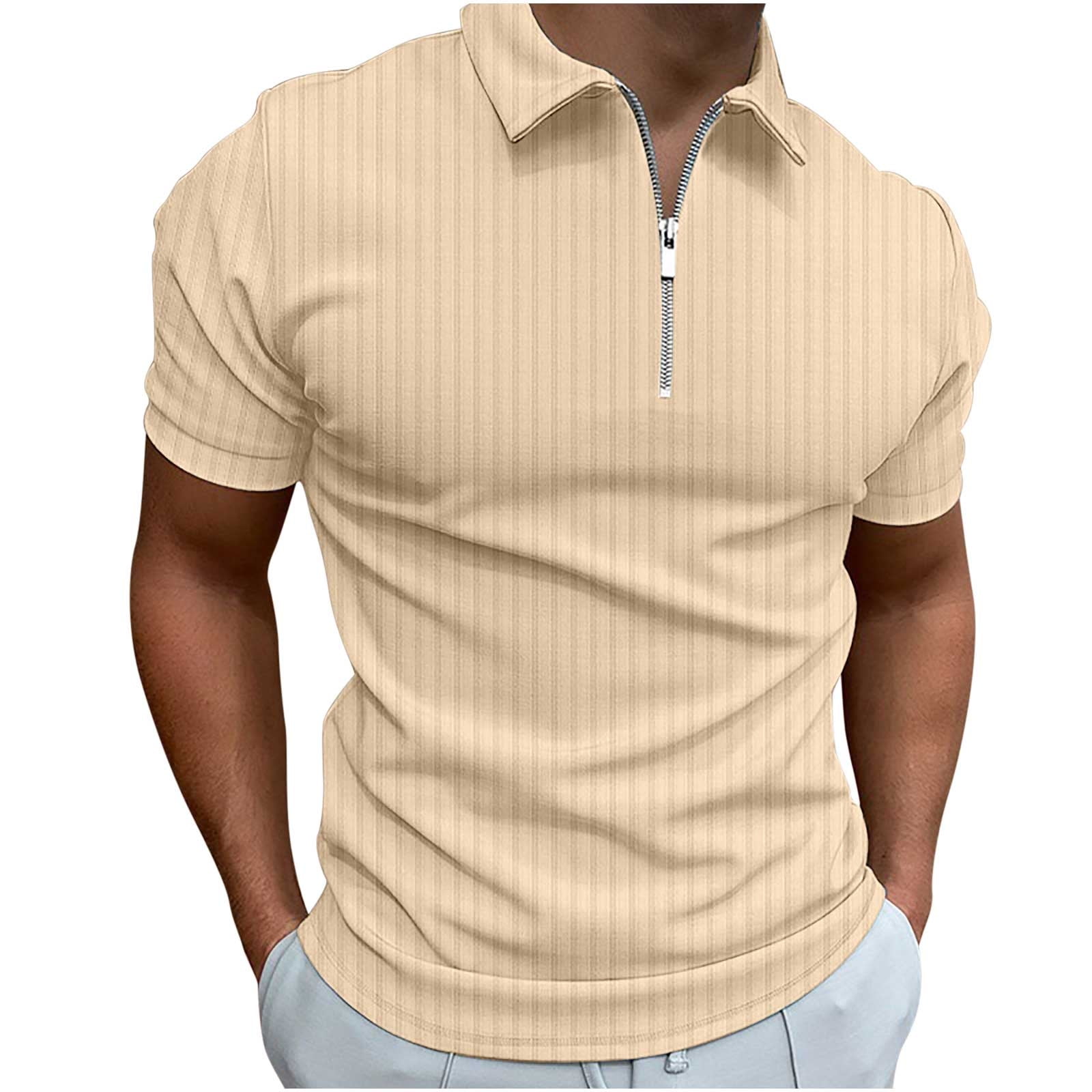 Mens Ribbed Knit Polo Shirts Quarter Zip Short Sleeve Tops Slim Fit Breathable Lightweight Texture Golf Shirts