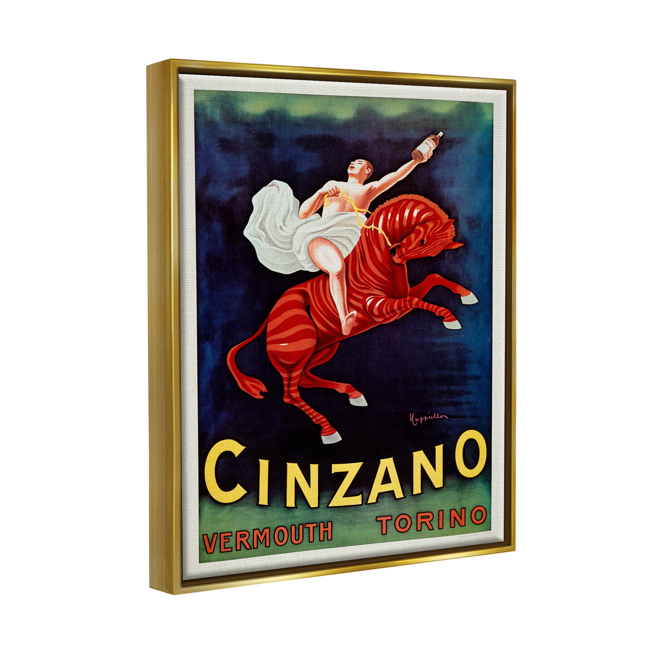 Stupell Industries Cinzano Vermouth Vintage Ad Graphic Art Metallic Gold Floating Framed Canvas Print Wall Art, Design by Marcus Jules