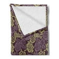 thumbnail image 2 of Rose Soft Flannel Fleece Throw Blanket, Old Fashioned Inspirations Flowers Damask Delicate Simple Style, Cozy Plush for Indoor and Outdoor Use, 60" x 80", Dark Fuchsia Khaki, by Ambesonne, 2 of 5
