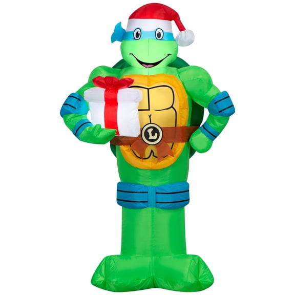 Gemmy Airblown TMNT Leonardo with Present Christmas Inflatable, 3.5-Ft, LED Yard Decor