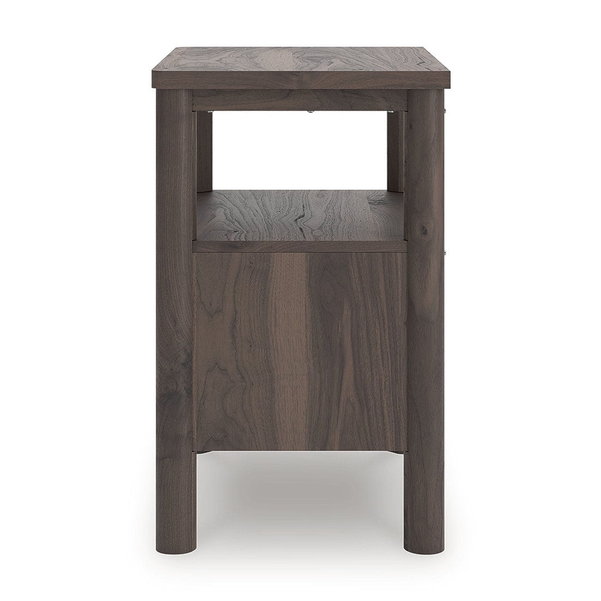 Signature Design by Ashley Cadmori One Drawer Nightstand - Rich Brown Walnut Finish, USB-A & USB-C Charging, Ambient Lighting, Reeded Accents