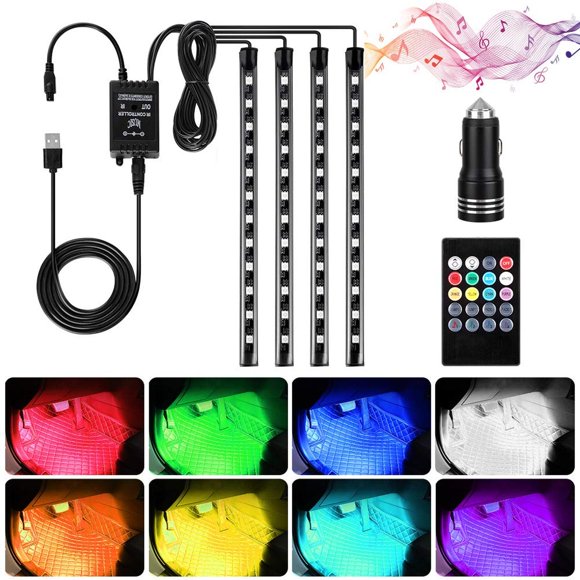 Luz Interior de Coche Haofy Multicolor con Control Remoto y Cargador de Automóvil