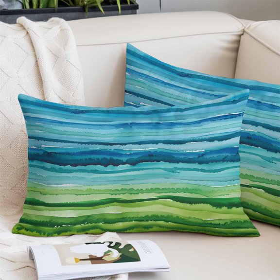Blue Green Pillow Covers 20x26 Inch Standard Size, Gradient Watercolor Modern Abstract Art Decorative Pillowcase with Zipper, Microfiber Pillow Protector, Breathable Pillowcases for Couch Sofa Bed