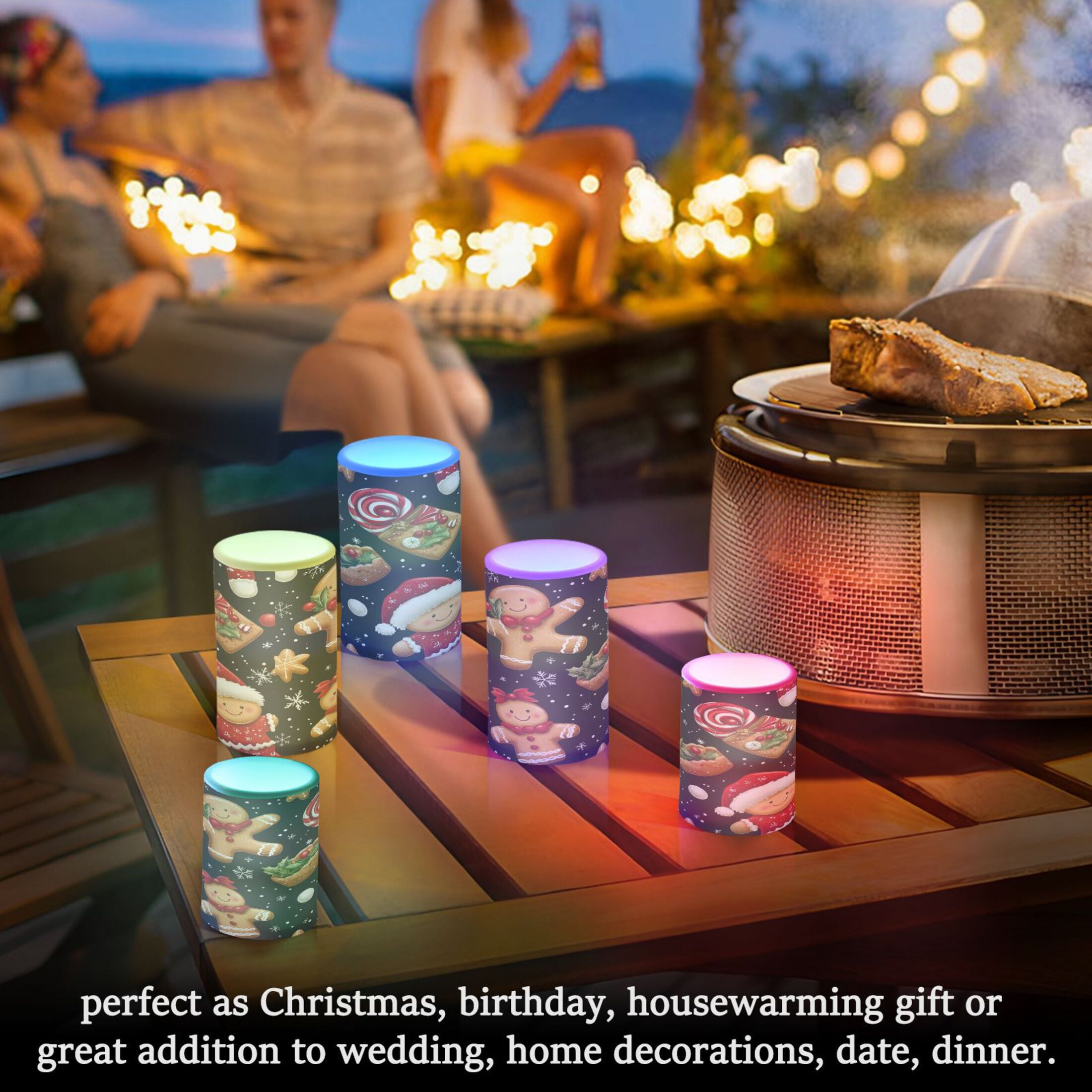 Christmas Gingerbread Men Set of 2 Flameless LED Candles Remote and Timer Indoor Outdoor