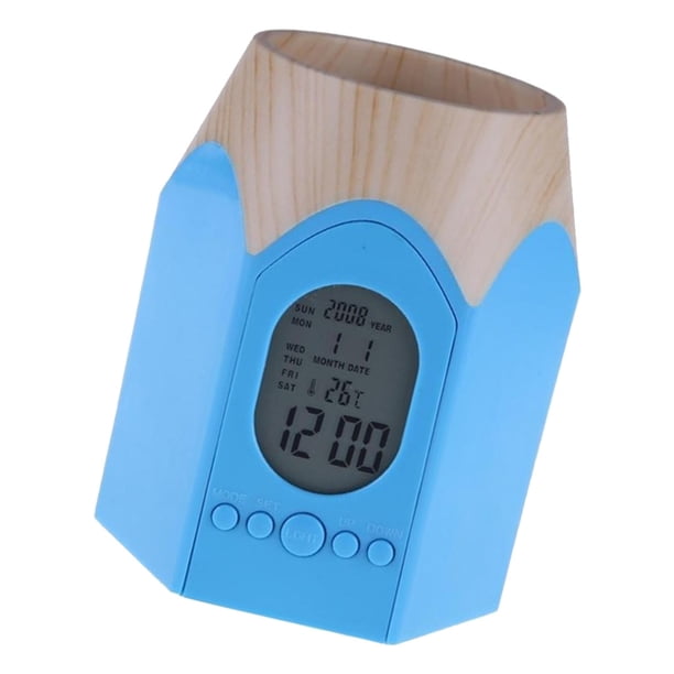 Soporte de Papelería con Reloj Digital LCD Sunnimix Azul