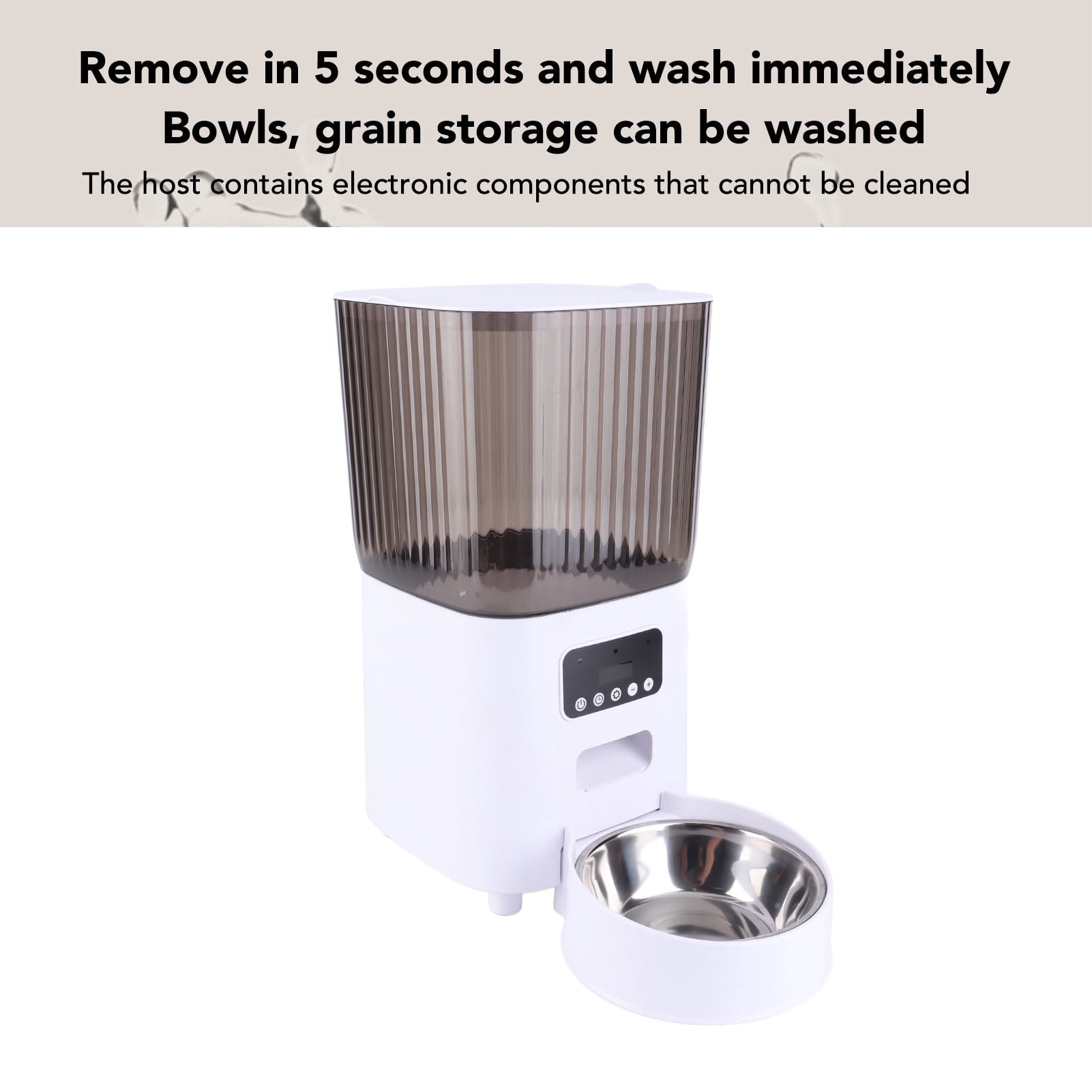 LAZIOEGR 5L Automatic Pet Feeder Smart Cat Dog Food Dispenser Stainless Steel Single Bowl Button Type Portion Control Voice Record (9.84 x 7.87 inches / 25 x 20 cm)