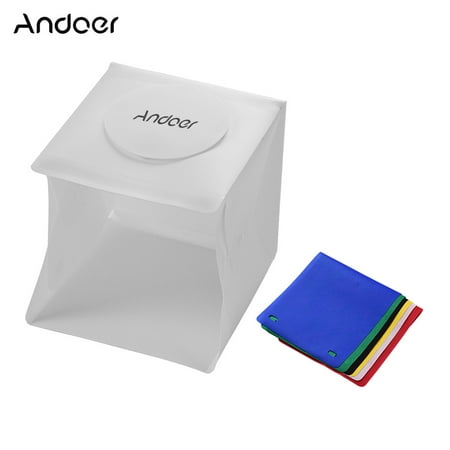 Andoer Portable Photo Studio LED Light Box Tent Mini Folding Photography Studio Softbox with 6 Colors Backdrops 2pc LED Strip with 40pcs Light Beads 6500K USB Cable for Jewellery Small Products