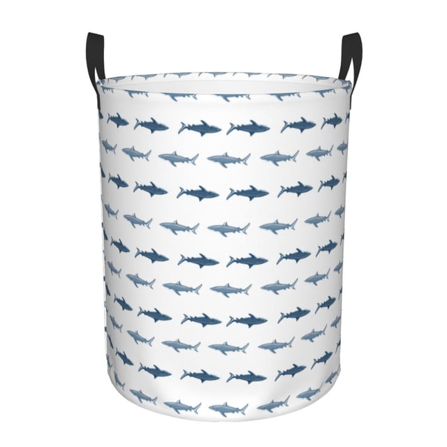 Balery Cute Shark Cesta de ropa redonda con asas, impermeable, independiente, para ropa, juguetes, dormitorio y familia-Medium