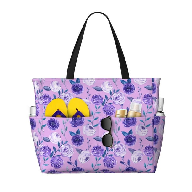 Disketp Violet Bolsa de Playa de Gran Capacidad, Bolso Impermeable y a Prueba de Arena para Mujer, Ideal para Playa, Piscina y Natación