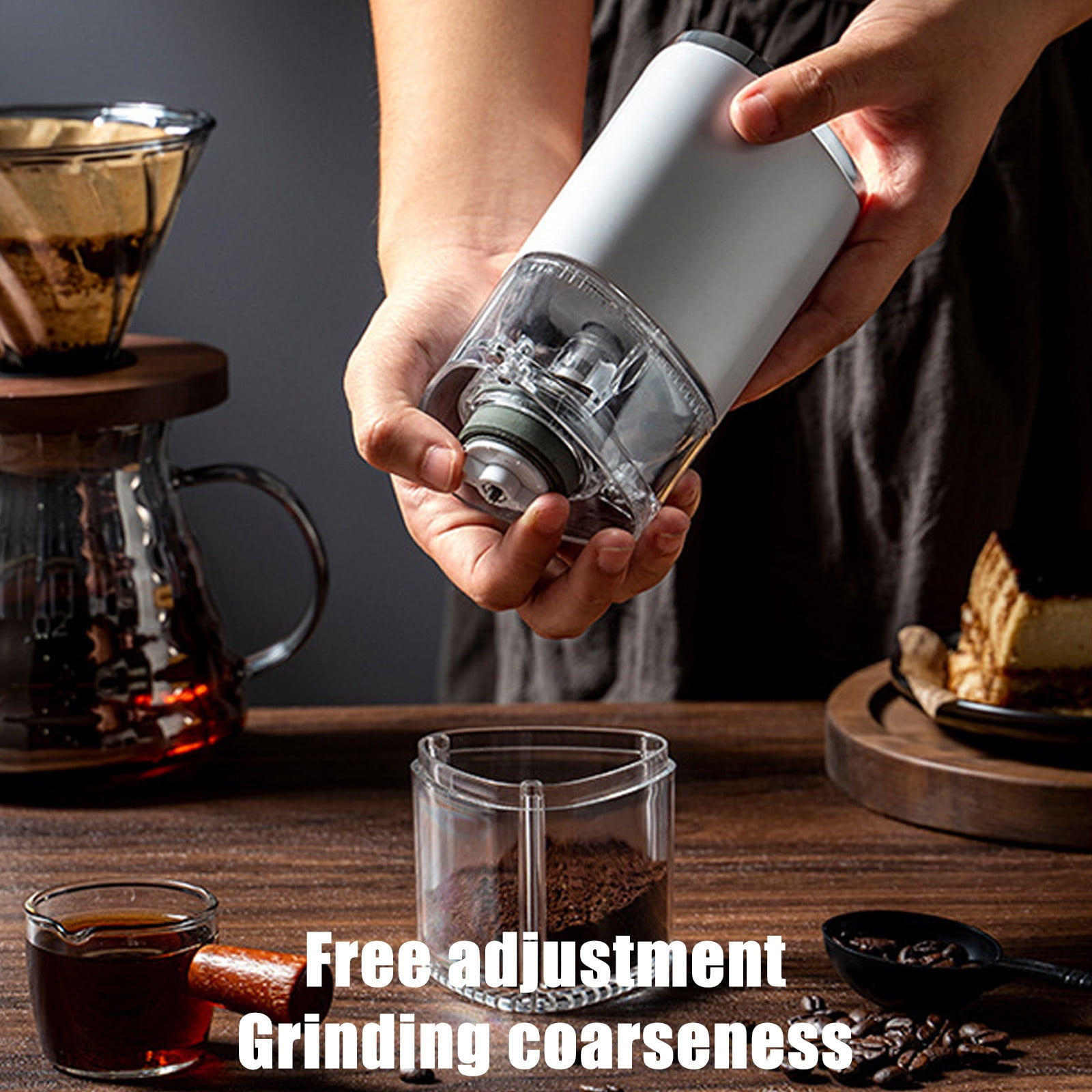Manual Coffee Bean Grinder Usb Charging Mini Portable with Adjustable Thickness, 5 Gears for Home Office Travel, Stainless Steel Coffee Grinder
