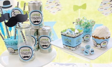 DIY Party Supplies Baby Shower or Birthday Party DIY Wrapper Favors /& Decorations Set of 15 Dashing Little Man Mustache Party