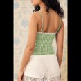 thumbnail image 4 of Camiseta Corta de Tirantes Finos con Cuello Cuadrado y Ribete de Encaje de Cuadros Y2K para Mujer. Camiseta de Tirantes Finos con Lazo en la Parte Delantera. Verde L, 4 of 7