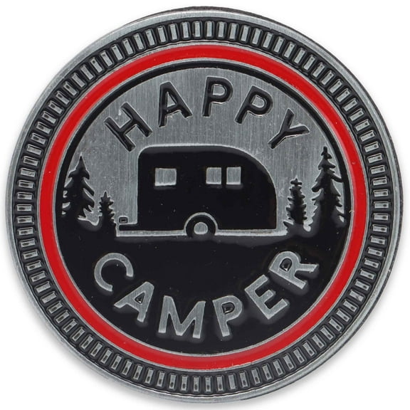 Happy Camper Adhesive Metal Car Emblem for Car, Truck, or Trailer