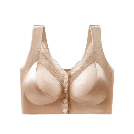 VEKDONE Front Closure Bras for Women Senior Wire-Free Push Up Bra Stretchy Strap Full Coverage Comfort Seamless Support Bra Everyday Bra Khaki Size XXL