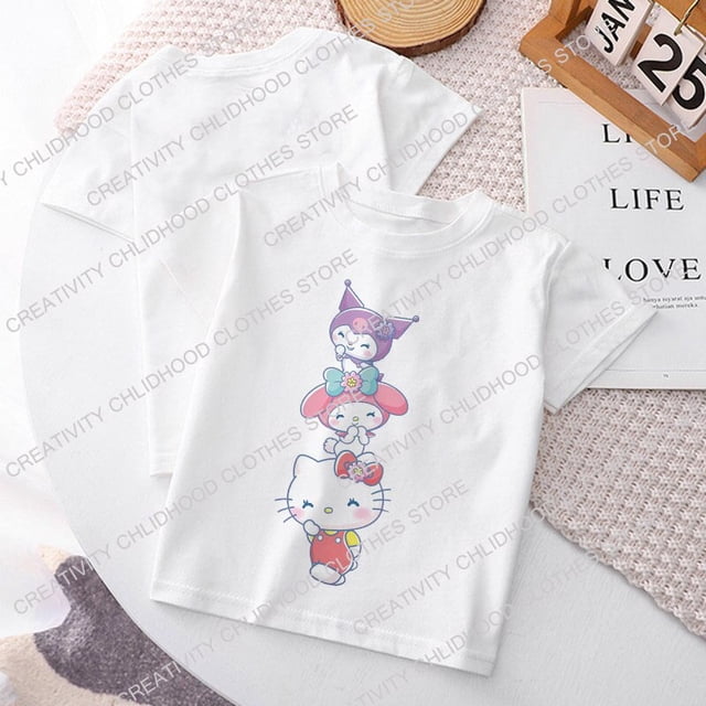 Camiseta de Hello Kitty para niño y niña, camisa de Anime Y2k Kawaii Sanrio, Melody Cinnamoroll Kuromi, ropa informal de dibujos animados