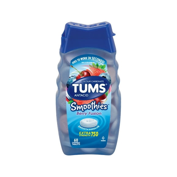 TUMS Smoothies Extra Strength Heartburn Relief Chewable Tablets, Berry Fusion, 60 Ct