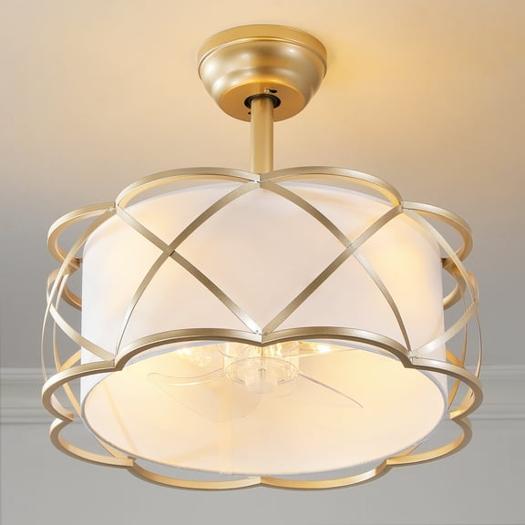 Gold Ceiling Fan with Light,20inch Caged Fandelier Ceiling Fans with Lights and Remote Control, Gold Boho Fandelier with 6 Speeds for Bedroom, Nursery, Foyer, Dining Room