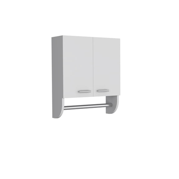 Medicine Cabinet with Towel Holder, 17.4 Inch White Bathroom Storage Organizer with Two Shelves for Small Spaces