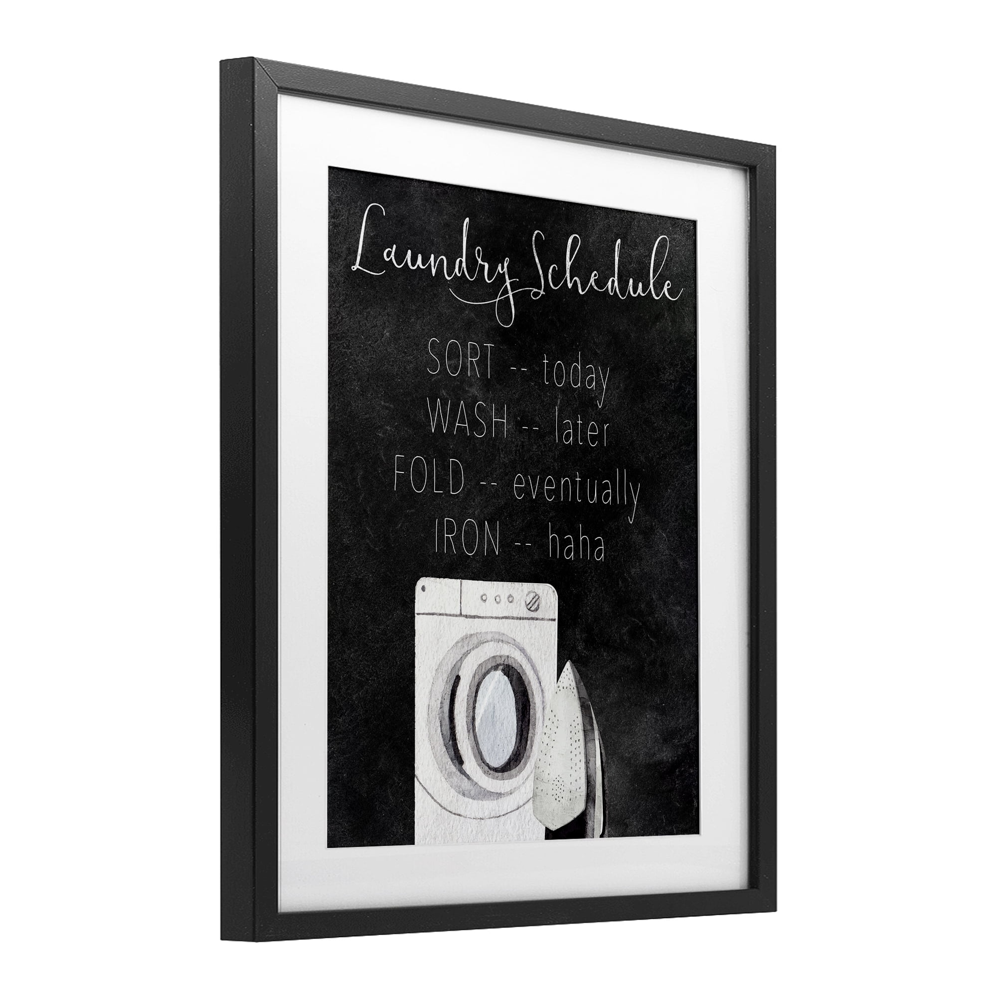 Lazy Laundry Schedule Humor Black Framed Print Under Glass, design by Kim Allen
