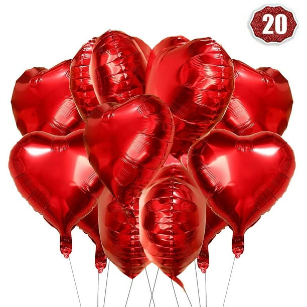 Ballon de Coeur en Feuille Rouge 20 Pièces Ballons d'Hélium de
