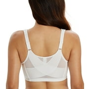Exerin Women's Front Closure Full Coverage Wirefree Posture Back Plus Size Bra(White,38G)