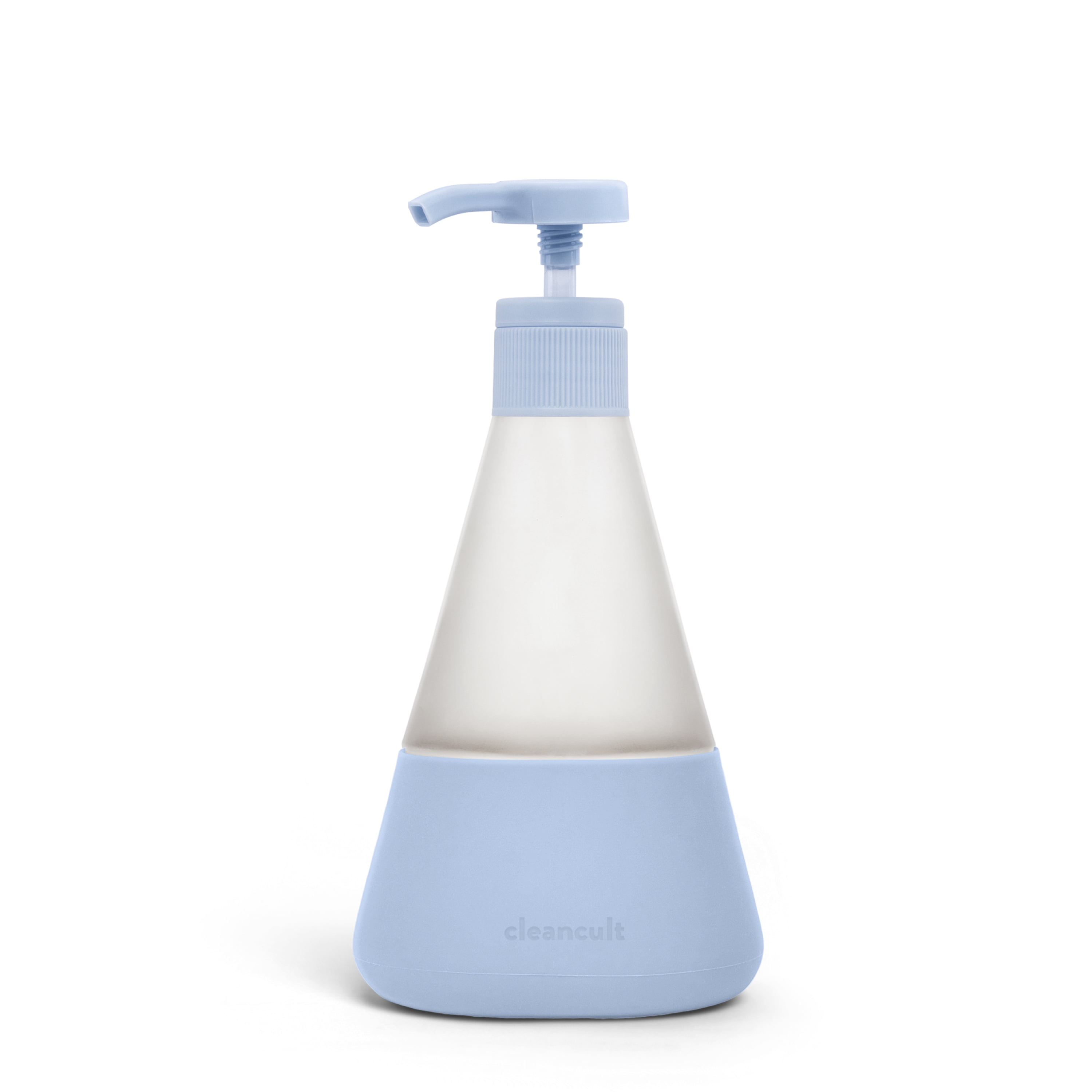 Cleancult Hand Soap Dispenser with Pump, Refillable Glass 12oz Container, Shatter Resistant, Hand Soap Body Wash, Non-Slip Grip Matte Clear Frosted Finish, Kitchen & Bathroom Sink, 1 Pack - Periwinkle