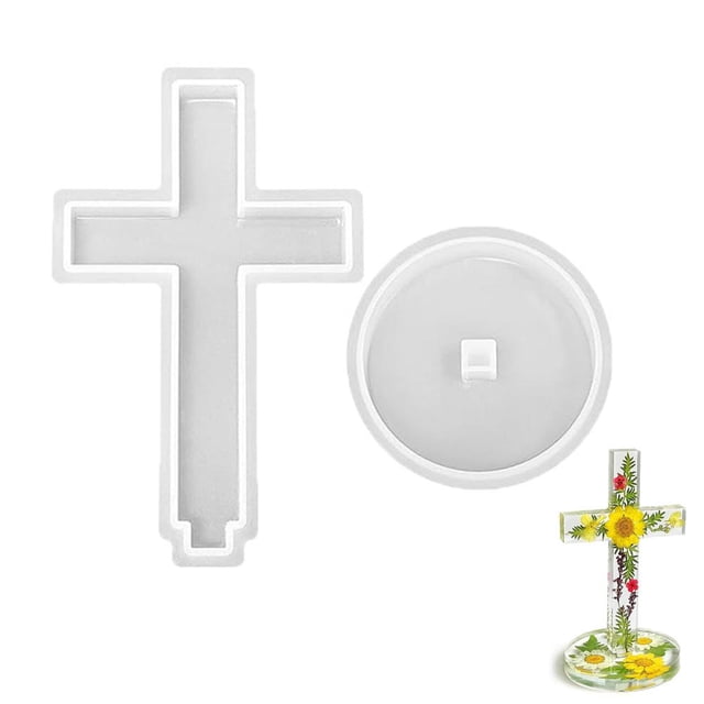 Standing Cross Silicone Mold with Base, Crucifix Mold for Epoxy Resin