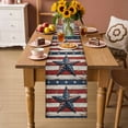 thumbnail image 2 of Thin Red Blue Lines Table Runner - 60 Inch Long Vintage Texas Star Distressed Striped Cotton and Linen Blended Dress Scarves Farmhouse Table Runner for Kitchen Dining, Coffee Table, 13" x 60", 2 of 8