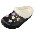 thumbnail image 5 of Winter Clogs for Women Hollow out Flower Decor Warm Furry Lined House Slippers Antislip Outdoor Slip on Walking Shoes Black Size 10, 5 of 5