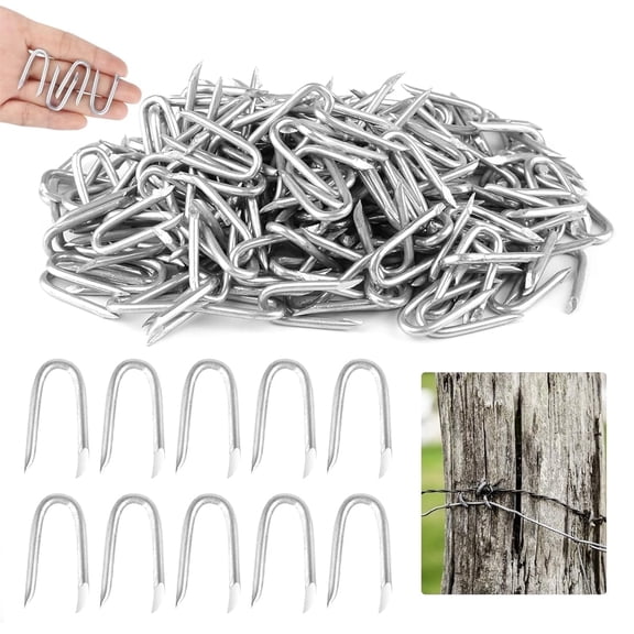 U Fence Staples,Tutuviw 100 Pcs 0.8 x 0.5in Galvanized U Shaped Nails,Steel Wire Fencing Staples,Heavy Duty Staples Fencing Staples,U Nails for Wood Fencing Barbwire Fence (Siver）