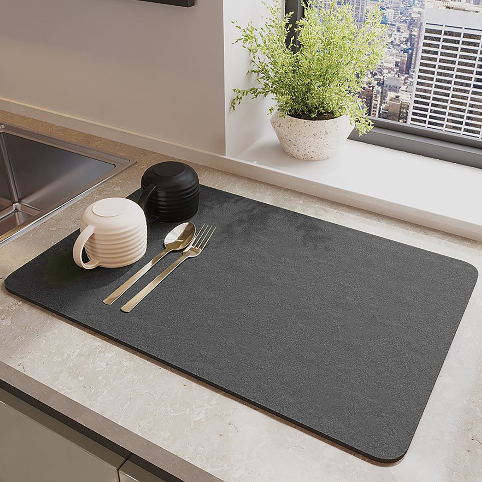 WIFER Dish Drying Mat, Large 24x 16Hide Stain Rubber Backed Absorbent for  Kitchen Counter, Quick Drying, Non-Slip, Easy to Clean, Perfect Coffee Mat