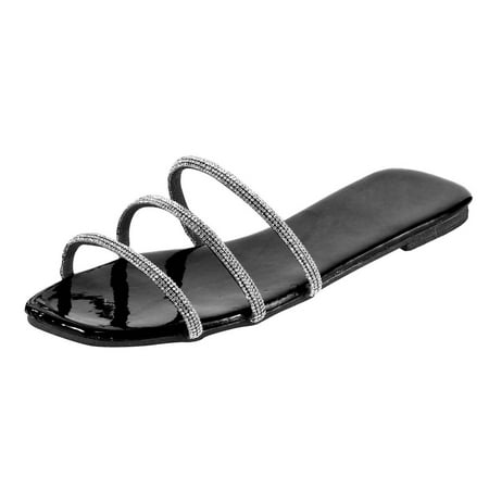 

womens beach shoes Women s Fashion Casual Open Toe Crystal Flat With Slippers Daily Shoes Sandals Pvc Black